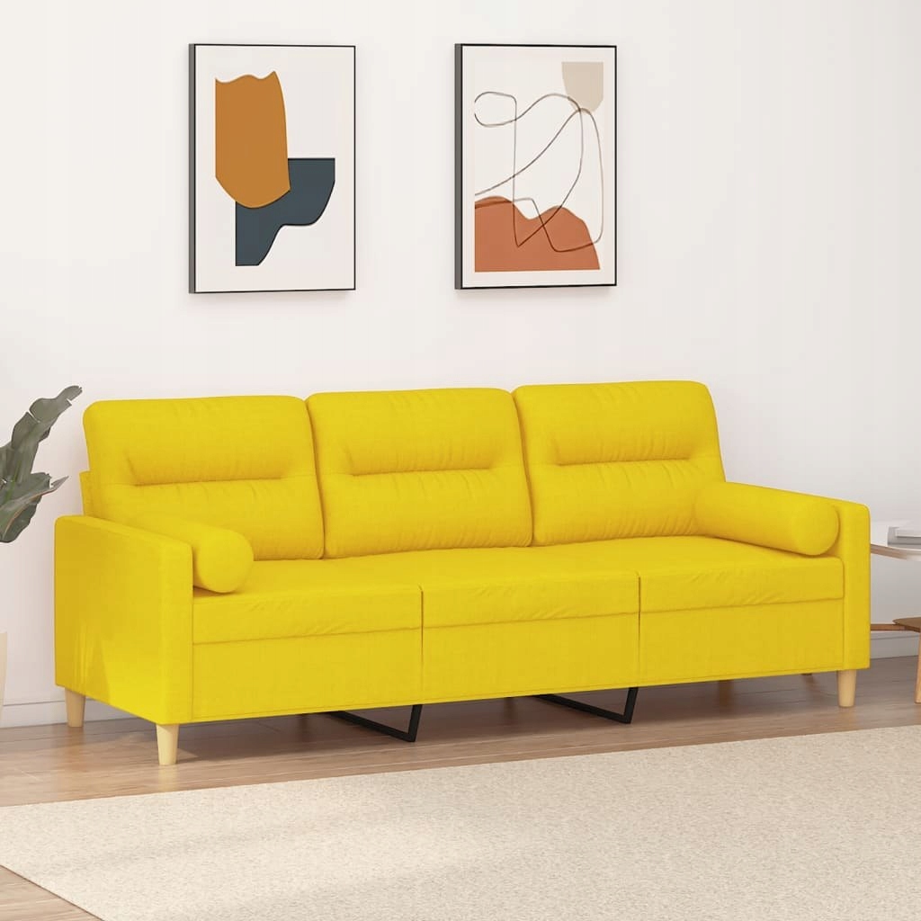 VidaXL 3-osobowa sofa z poduszkami, jasnożółta, 180 cm, tkanina