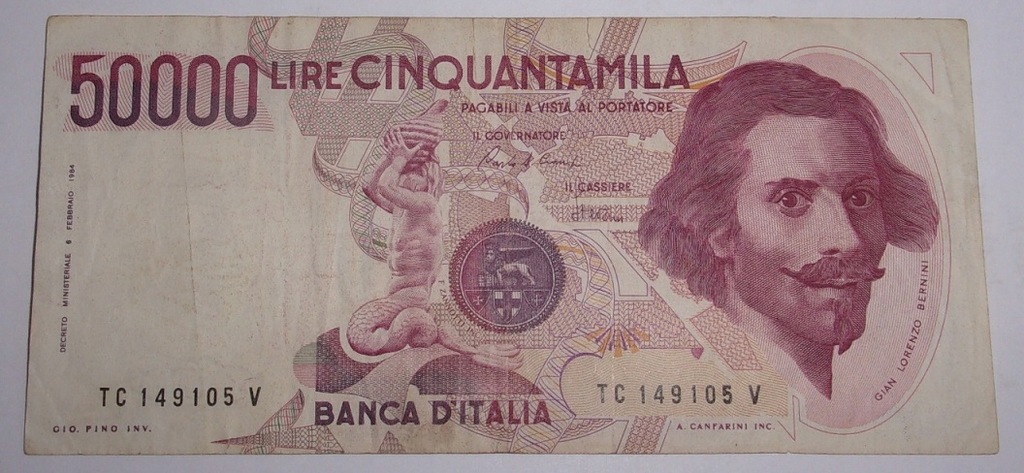 50000 lirów - Włochy - cinquantamila lire - Banca D'Italia - banknot 1984 r