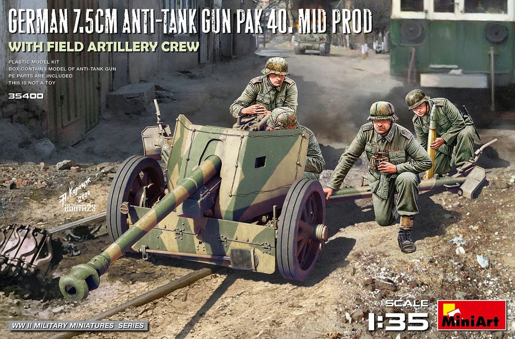 German 7.5cm Anti-tank Gun Pak 40. Mid Prod. With Field Artillery Crew 1:35