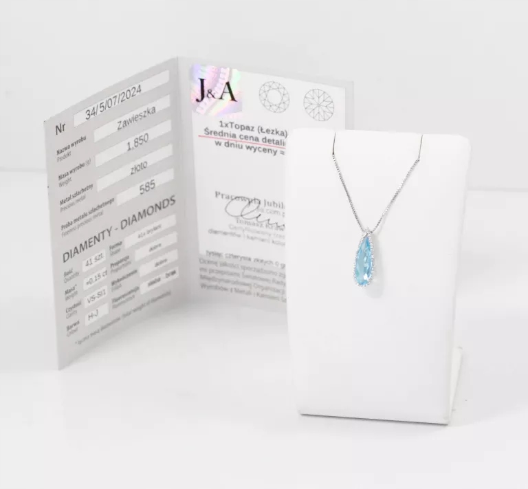 ZŁOTA ZAWIESZKA DIAMENTY TOPAZ 585 1,85G