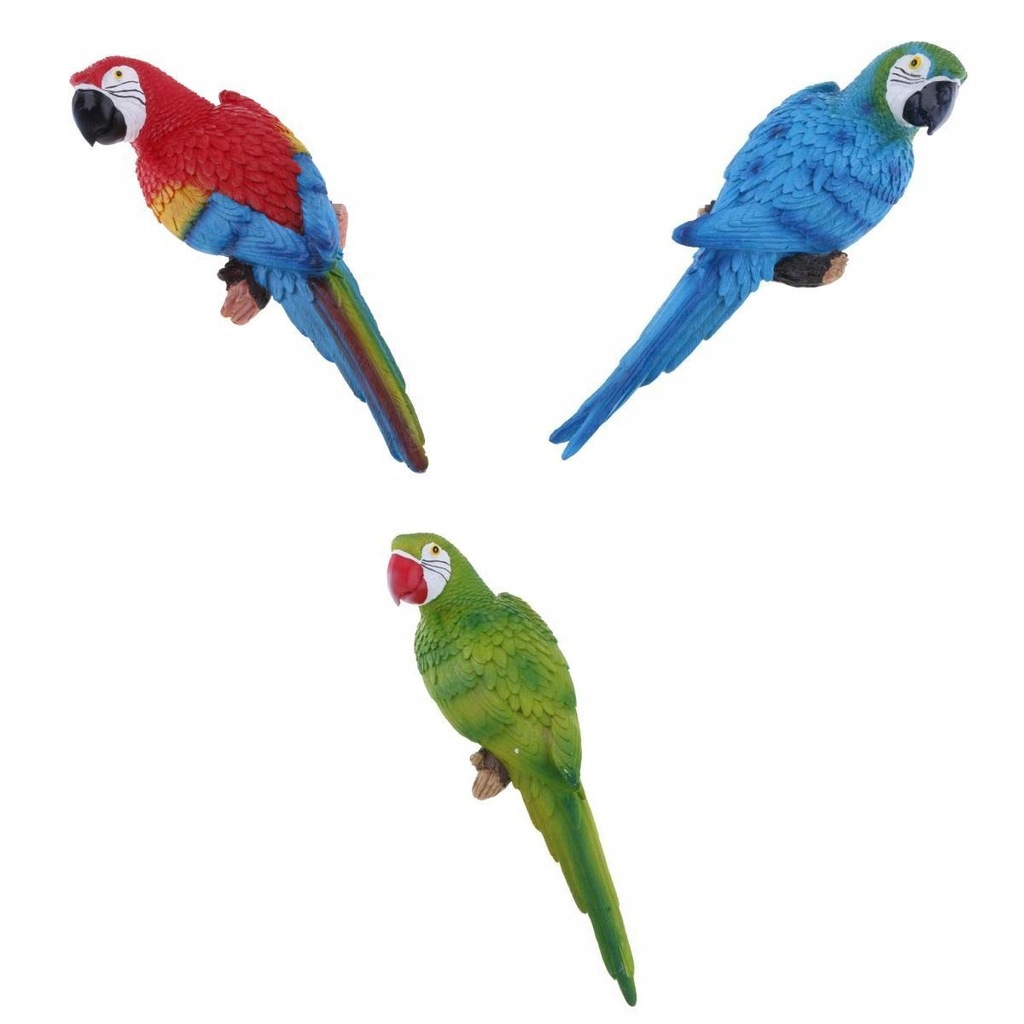3x żywiczna papuga wisząca ozdoba zwierzęca 38 cm