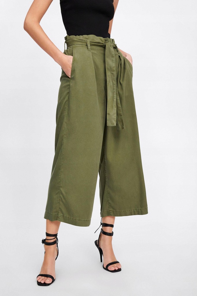 ZARA__XDO LUŹNE SPODNIE SZWEDY KHAKI__XS