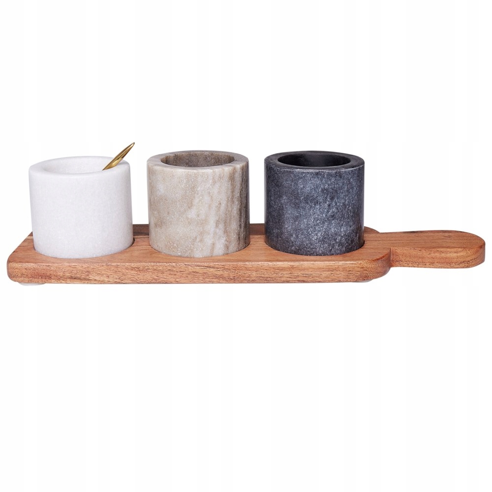 Zestaw 3 miseczek z marmuru z łyżeczką i tacą wielokolorowy PATRAS