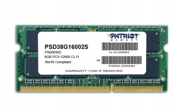 Pamięć Patriot Memory Signature PSD38G16002S (DDR3 SO-DIMM; 1 x 8 GB; 1600