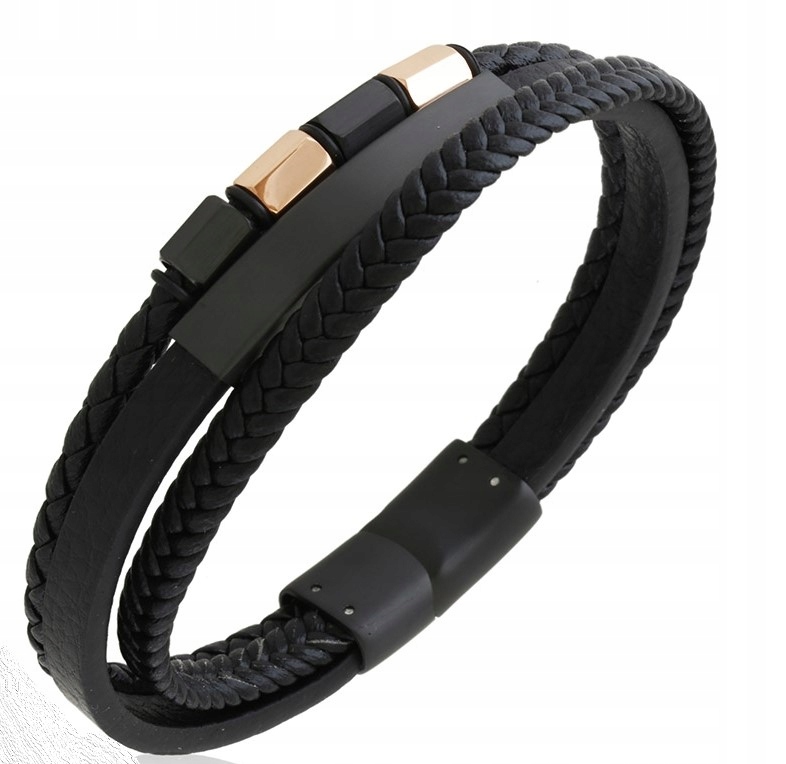 POTRÓJNA BRANSOLETKA MĘSKA STAL CHIRURGICZNA I EKO SKÓRA 491