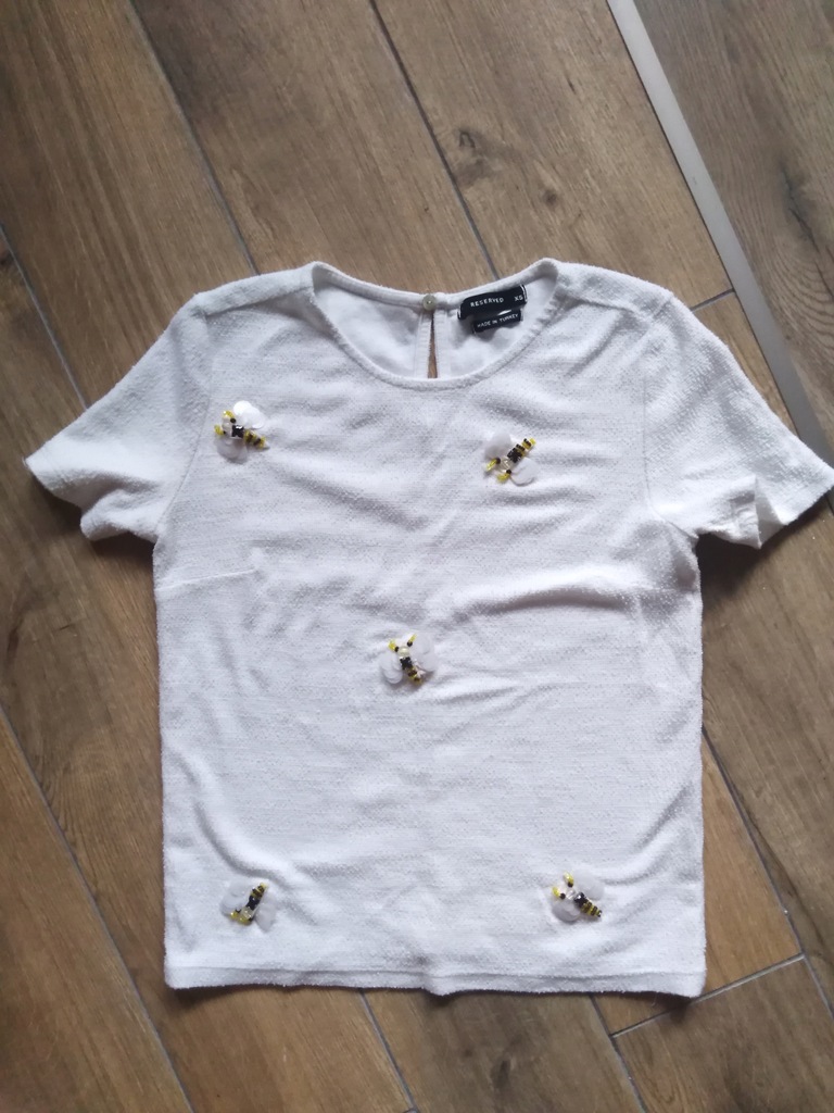 Reserved piękna bluzka ecru pszczółki XS jn