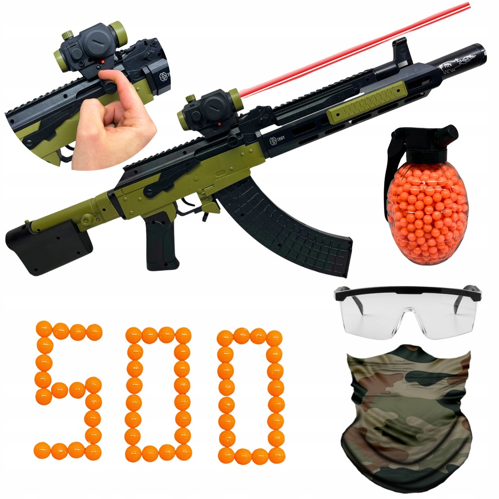 PISTOLET NA KULKI PLASTIKOWE KARABIN AK47 IMITACJA BRONI + LASER OKULARY