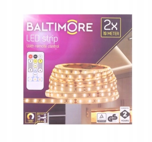 TAŚMY PASEK LED Z PILOTEM ŚCIEMNIACZ BALTIMORE 20M
