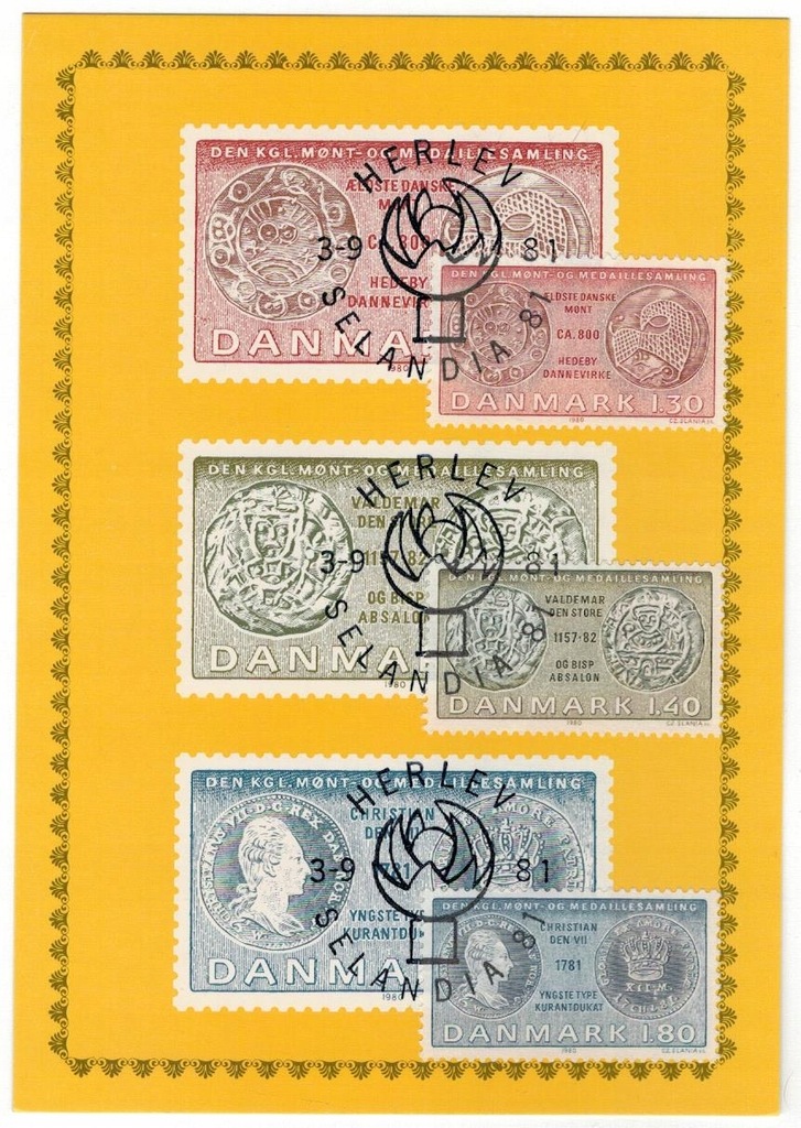Dania 1981 CM Karta maximum Znaczki 712-4 Słania stare monety