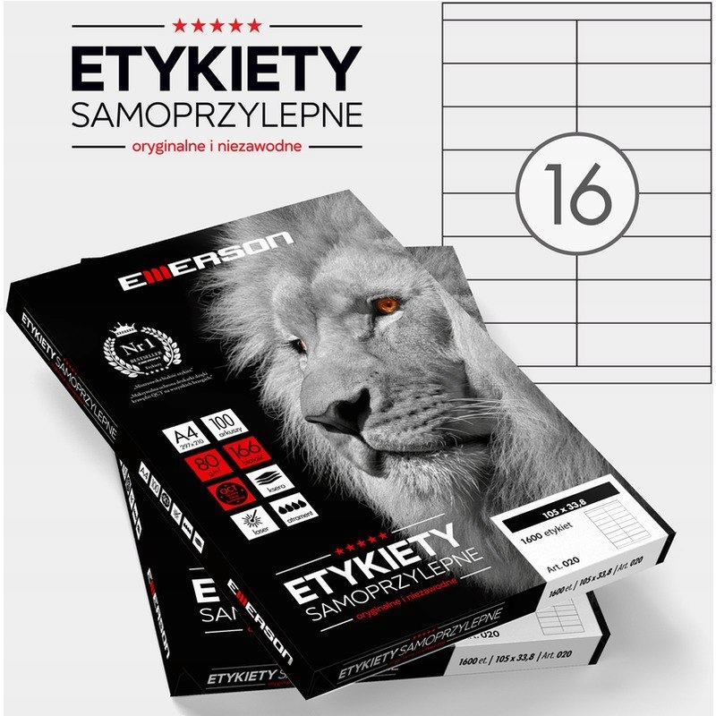 ETYKIETY 105 X 33.8 MM. 16 SZT/A4 EMERSON UNIWERSA