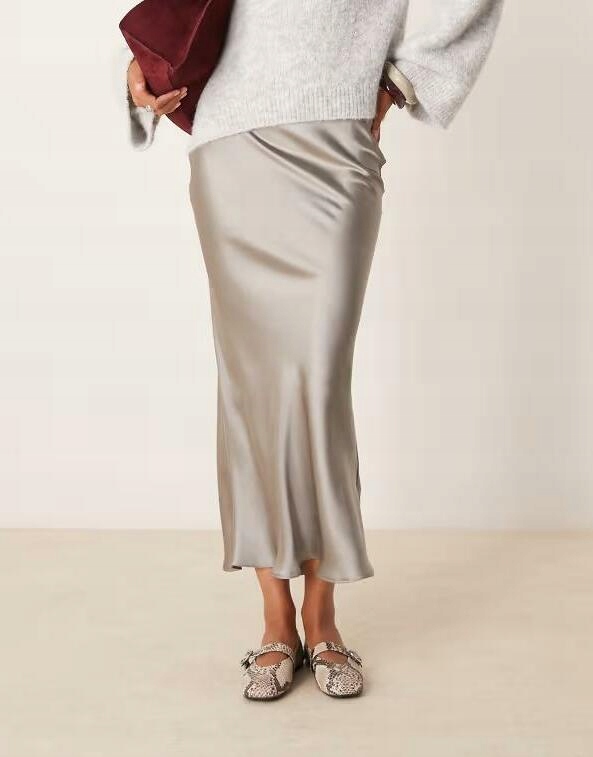 NEW LOOK SZARA SATYNOWA MAXI SPÓDNICA 6BV N05__XL