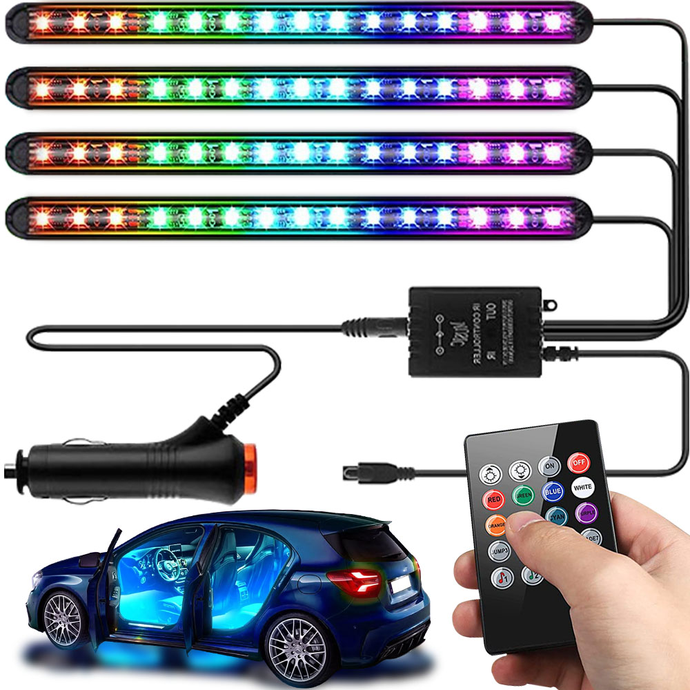 OŚWIETLENIE LED RGB DO WNĘTRZA SAMOCHODU AUTA LISTWA KABINY + PILOT