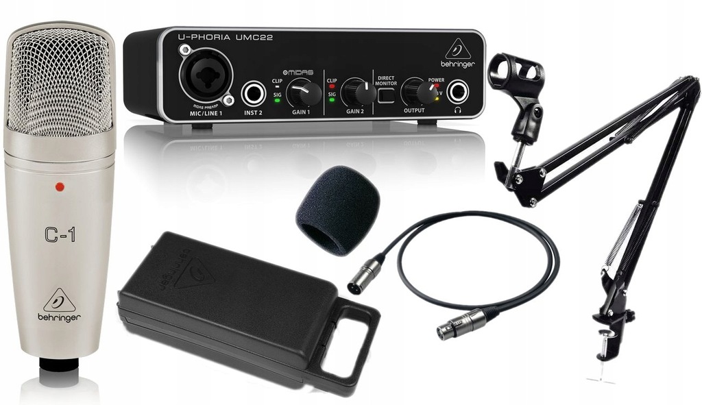 BEHRINGER C1 MIKROFON + INTERFEJS UMC 22 + STATYW SET