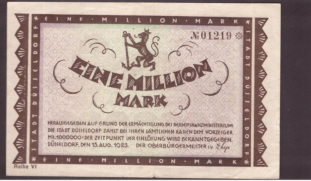 Niemcy Dusseldorf - banknot - 1 Milion Marek 1923 rok