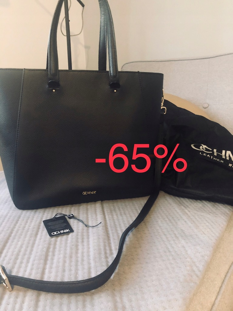 Promocja 65% czarna skórzana torba Ochnik