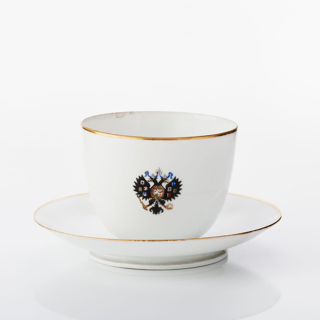 Filiżanka ze spodkiem Carska Rosja Petersburg herb Romanowów XIX w.