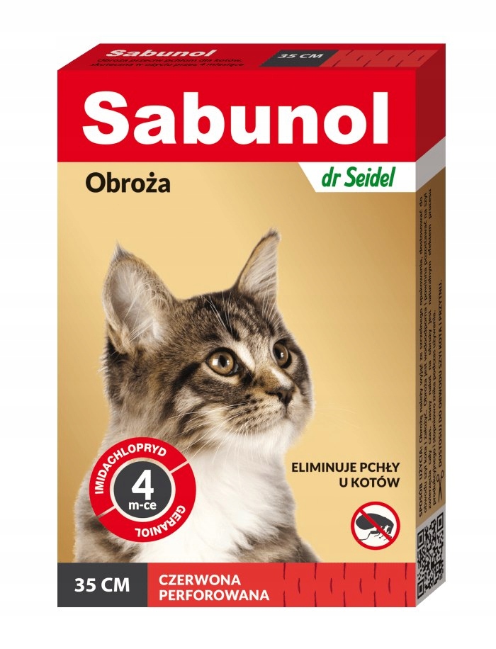 SABUNOL obroża czerwona przeciw pchłom dla kotów 35cm