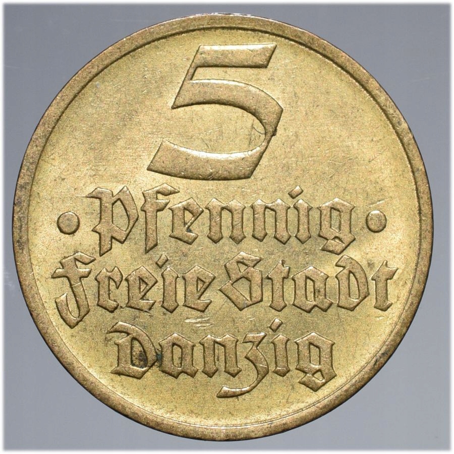Wolne Miasto Gdańsk 5 fenigów pfennig 1932 Ładna
