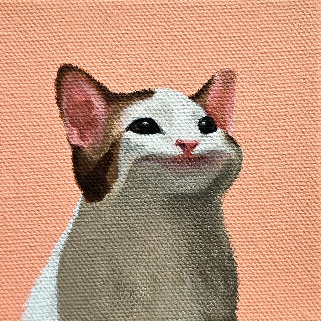 Pop Cat wersja 1 - oryginalny obraz akrylowy na płótnie 10x10cm Kotomalarka