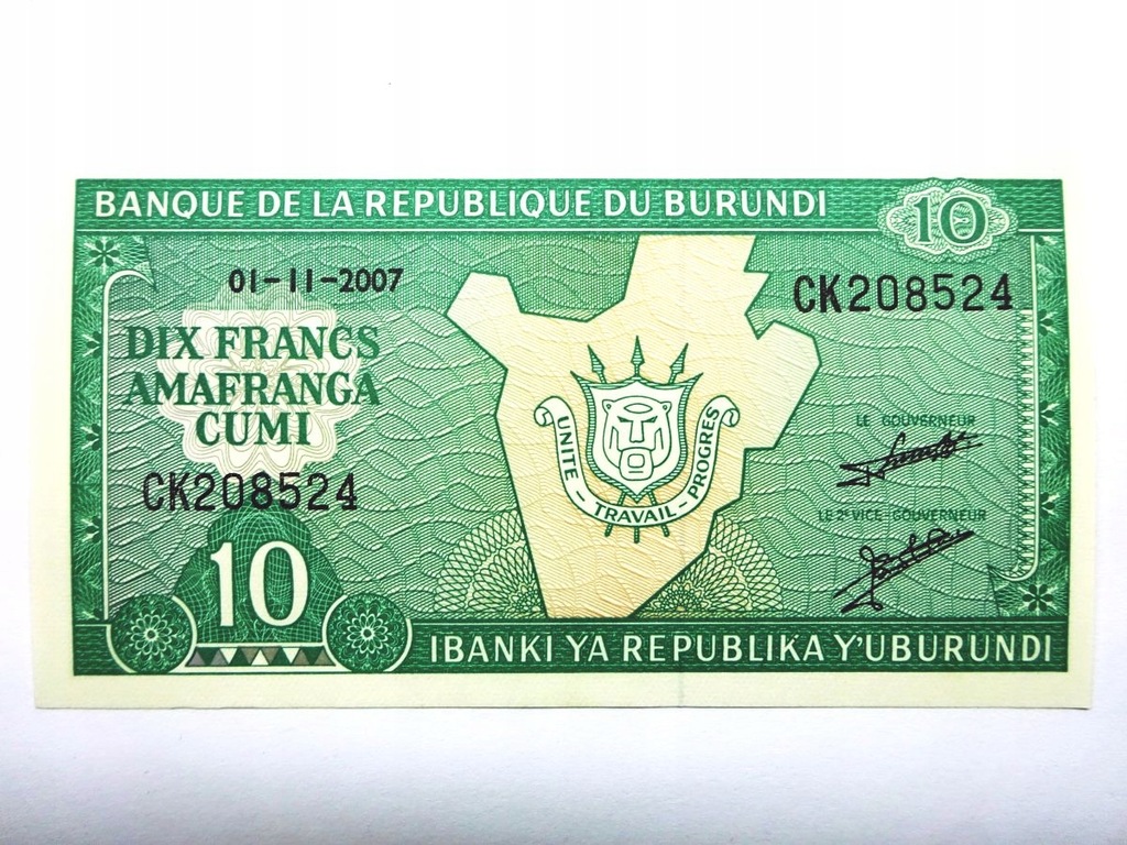 10 Francs Burundi 2007 UNC bez obiegu