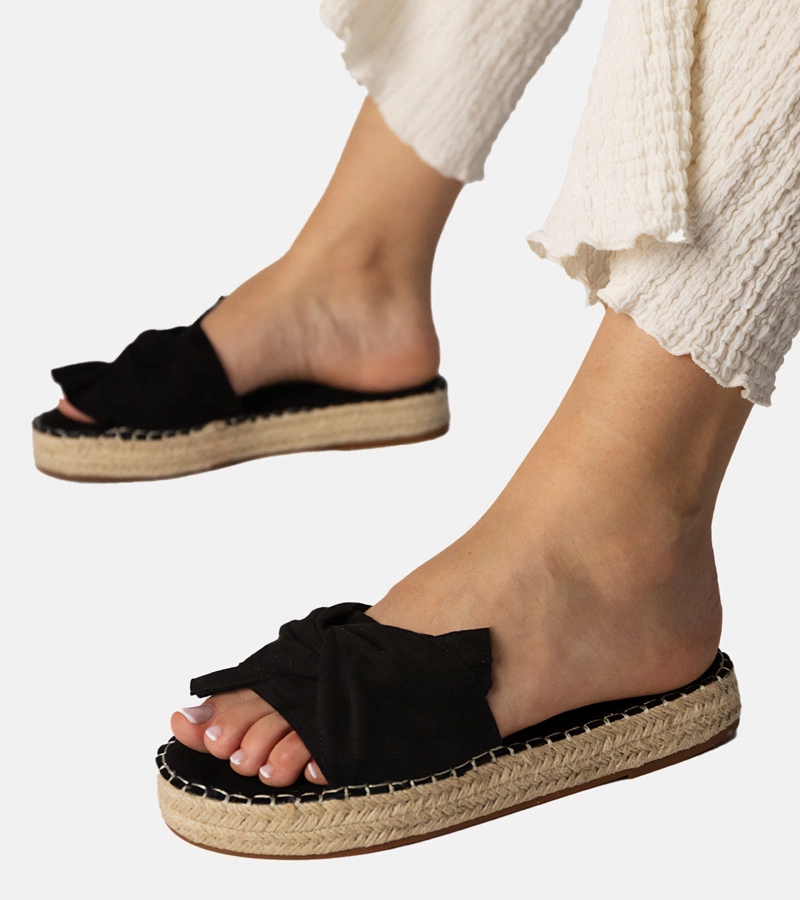 Czarne klapki espadryle z kokardką Luvis rozmiar 36