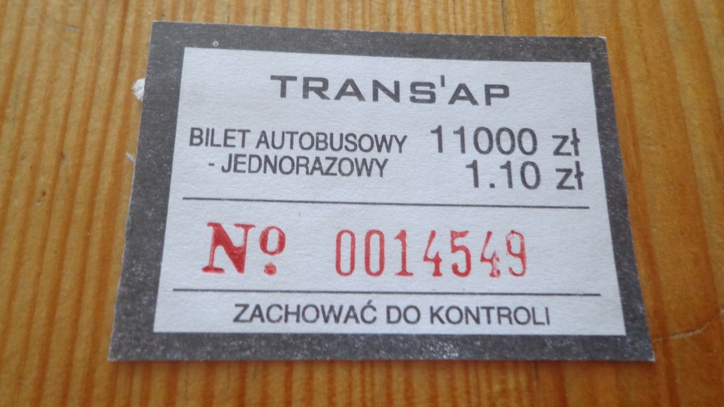Bilet komunikacja miejska lata 90 TRANSAP prywatna