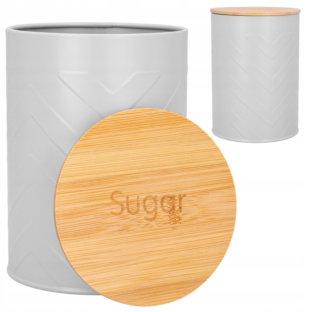 POJEMNIK NA CUKIER metalowy szary szczelny pojemnik bambusowy 1,4l