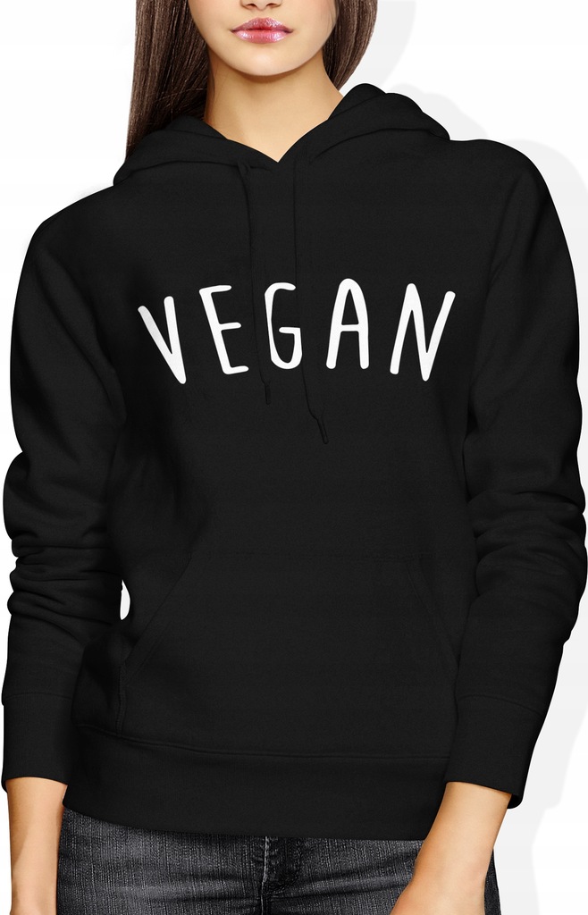 VEGAN BLUZA WEGAN DAMSKA Z NAPISEM NADRUKIEM R XXL BLUZKA Z KAPTUREM CZARNA