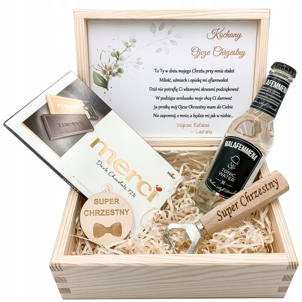 BOX dla Ojca Chrzestnego PODZIĘKOWANIE na CHRZEST KOMUNIĘ PREZENT SKRZYNKA