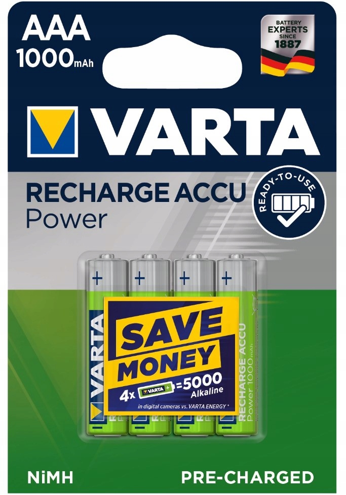 BATERIE VARTA 4x AKUMULATORKI R3 AAA 1000mAh 1,2V