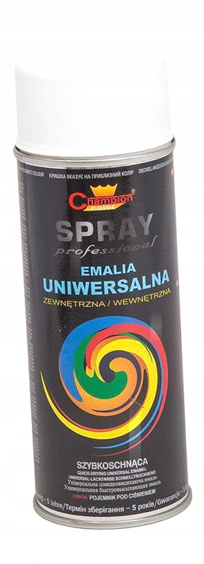 Farba akrylowa spray uniwersalny CHAMPION RAL 9003 Biały MAT 400ml