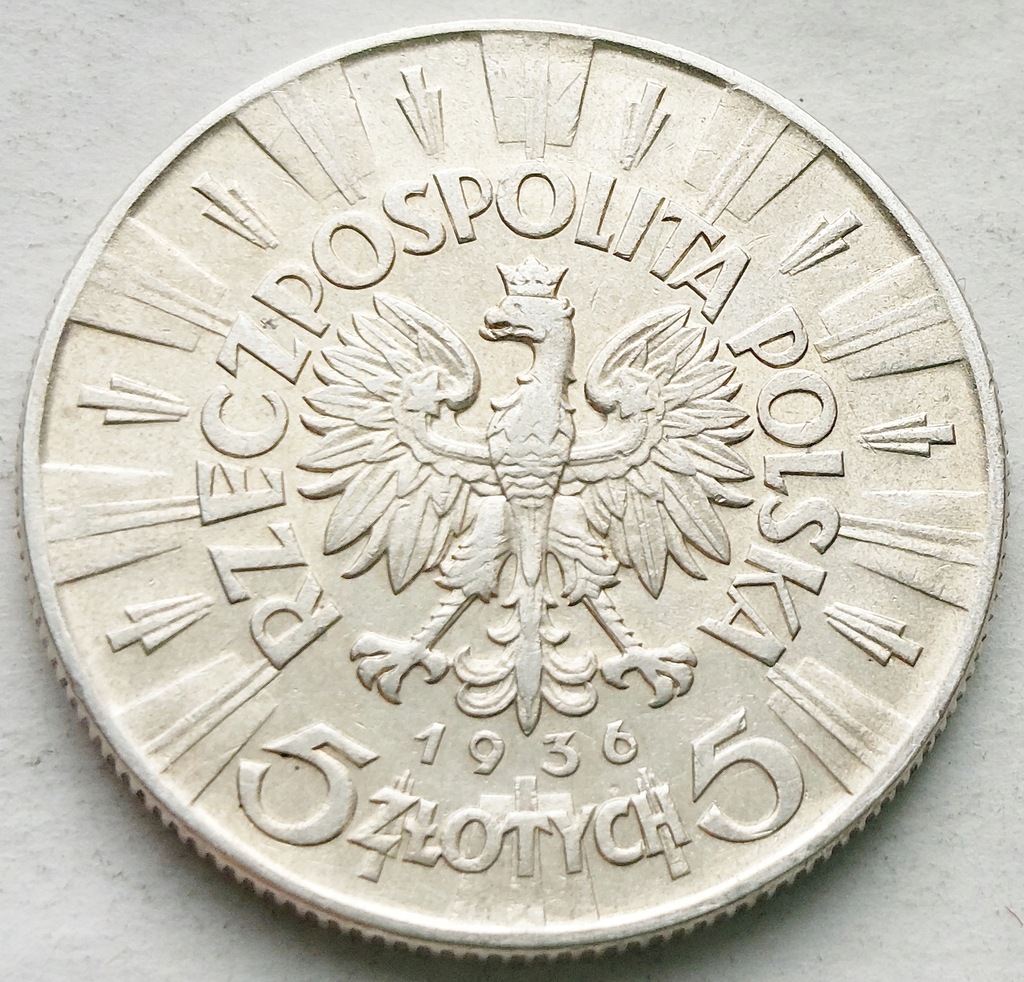 POLSKA - II RP : 5 złotych - JÓZEF PIŁSUDSKI - 1936 - srebro