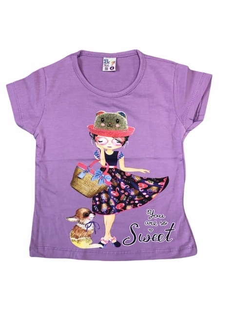 T-shirt krótki rękaw dziewczynka fioletowy - 110