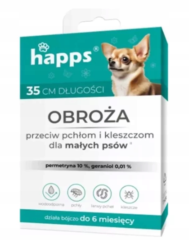 HAPPS OBROŻA PRZECIW PCHŁOM I KLESZCZOM DLA MAŁYCH PSÓW 35 CM