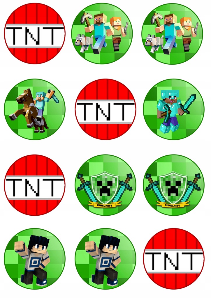 OPŁATEK NA MUFFINKI CIASTECZKA MINECRAFT TNT 12SZT