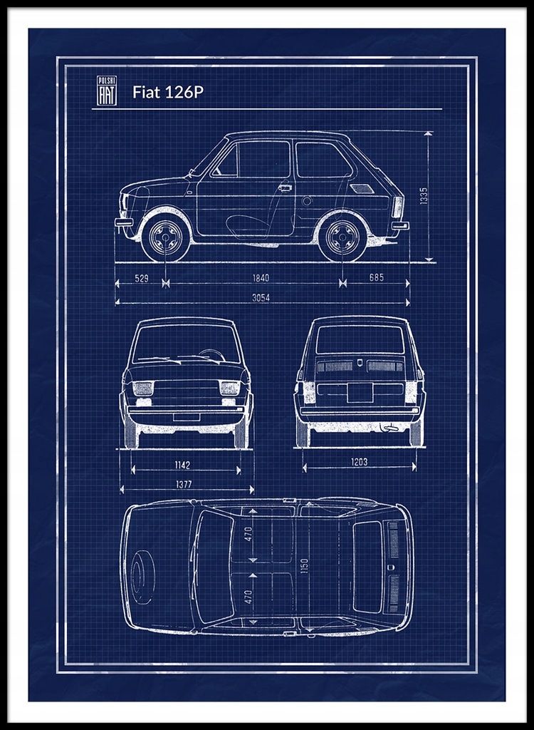 Plakat A4 grafika wzór SCHEMAT FIAT 126P