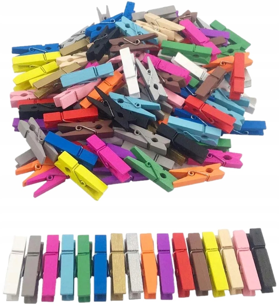 MINI KLAMERKI Drewniane Spinacze KOLOR 50szt 2.5cm