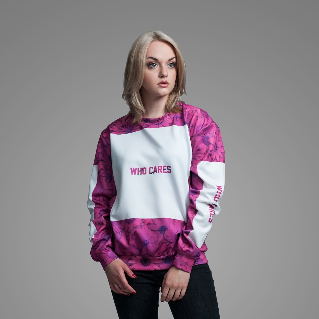 bluza sweatshirt who cares damska pink print 3D