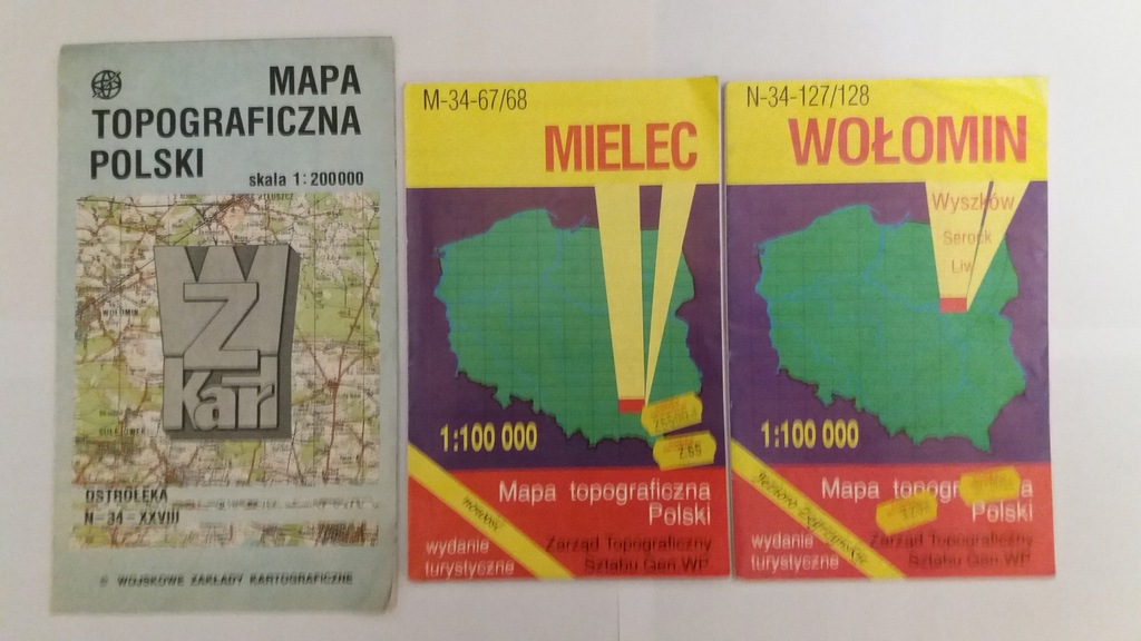3 mapy topograficzne Mielec/ Wołomin/ Ostrołęka
