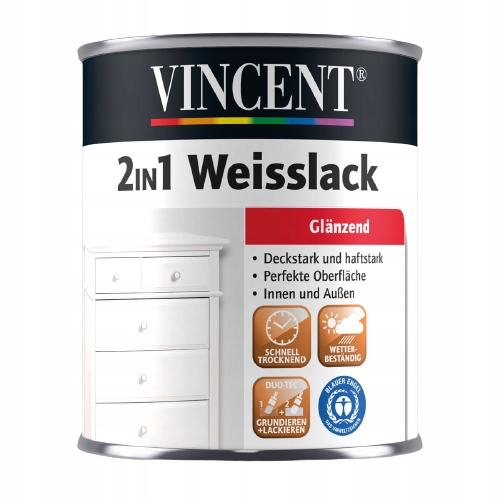 VINCENT LAKIER + PODKŁAD 2W1 BIAŁY POŁYSK 750ML