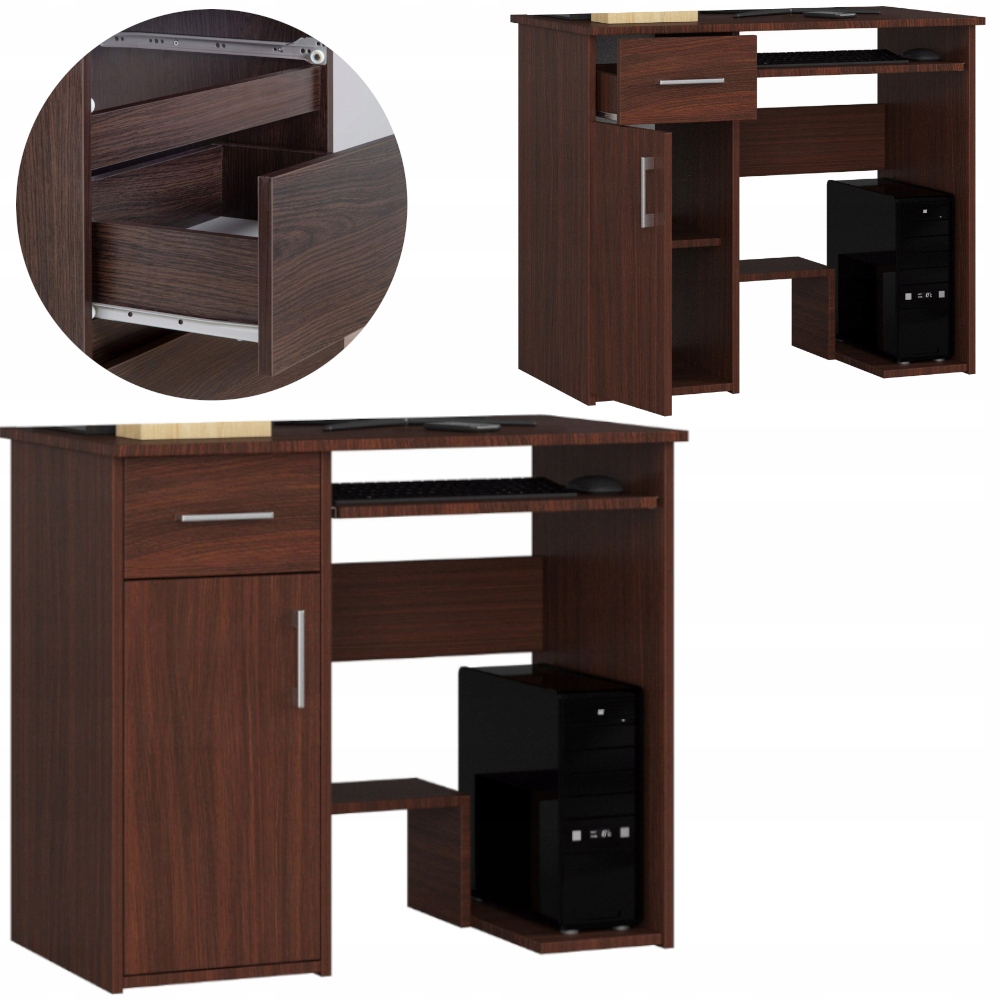 BIURKO KOMPUTEROWE BIUROWE WENGE SZUFLADY NOWOCZESNE 90cm x 50 cm TWIN