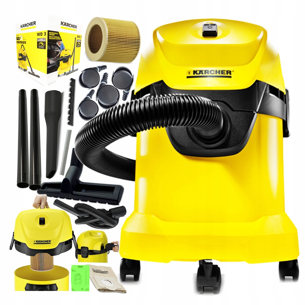 ODKURZACZ PRZEMYSŁOWY KARCHER WD3 BEZWORKOWY 1400W
