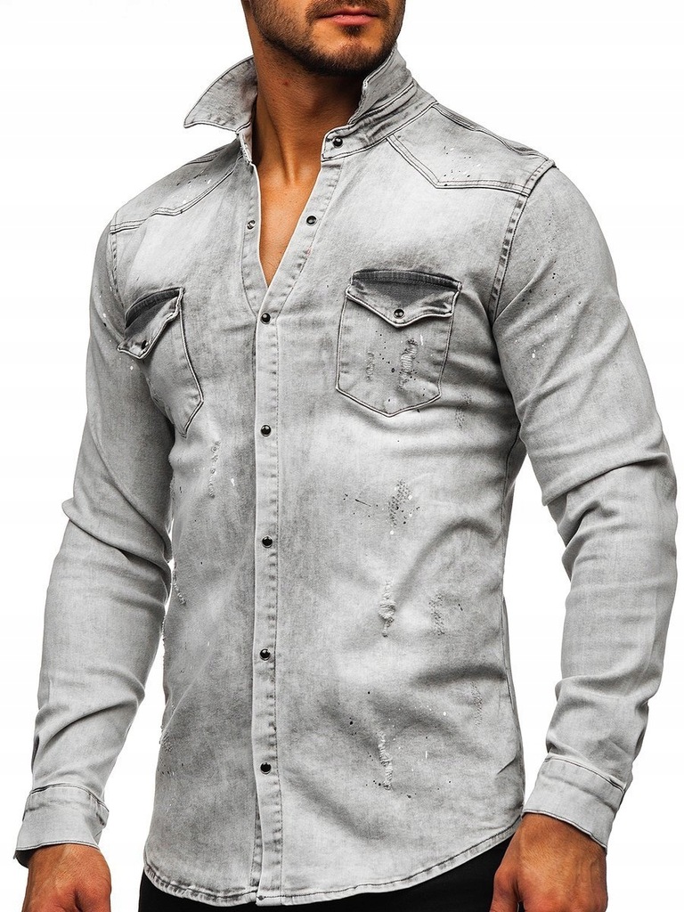 Szara koszula jeansowa Denley R805 r. XL