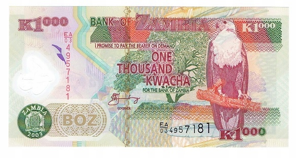 Banknot z Zambii.