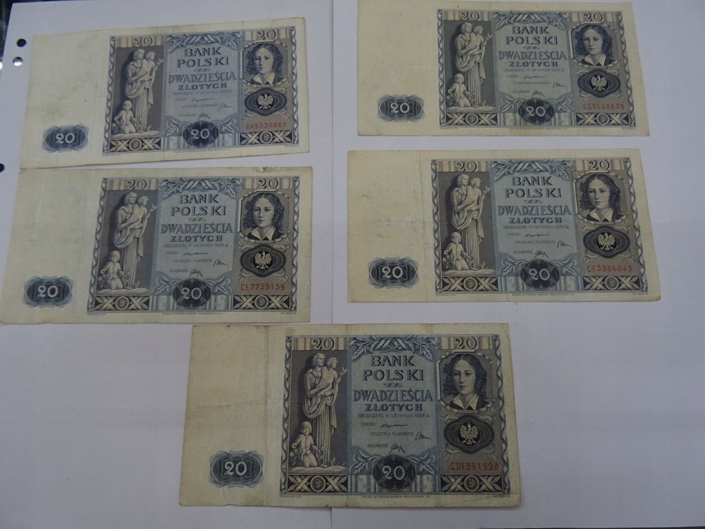 20 złotych 1936 rok - zestaw 5 sztuk