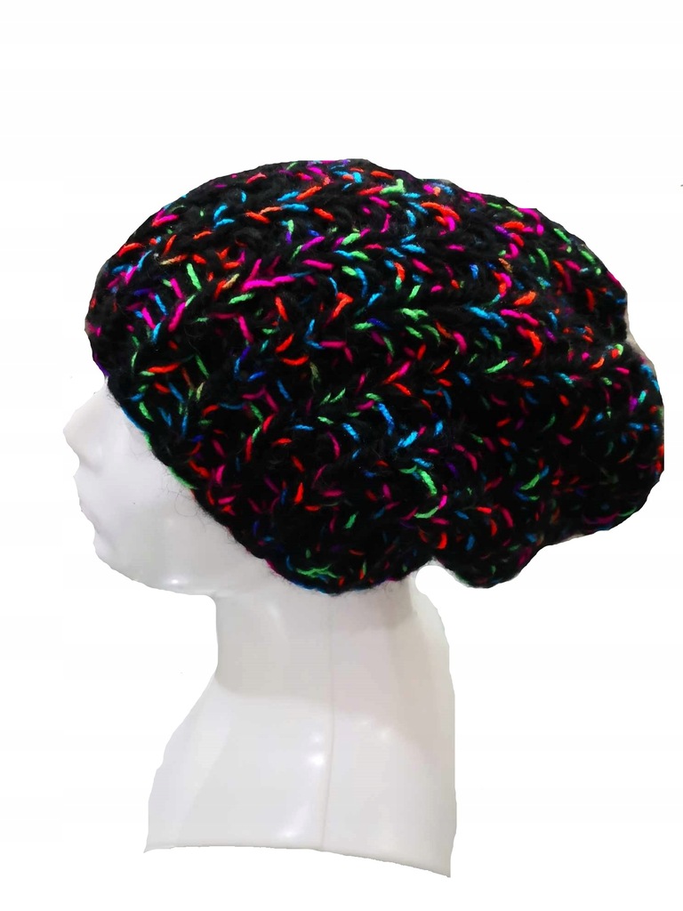 Czapka , duża smerfetka ,na drutach multicolor