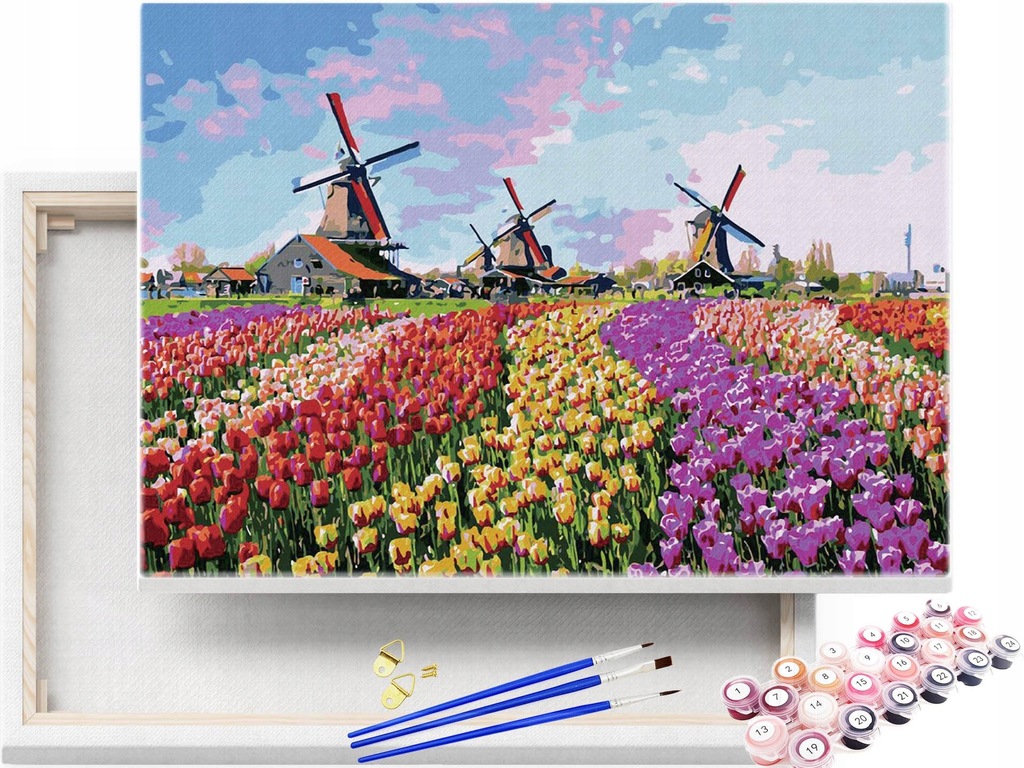 Pole tulipanów w Holandii - Malowanie po numerach
