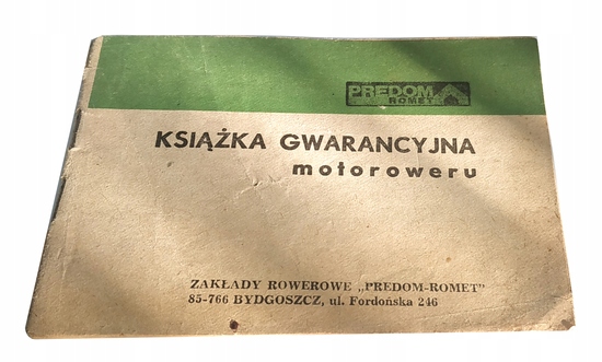 Książka gwarancyjna motoroweru OGAR