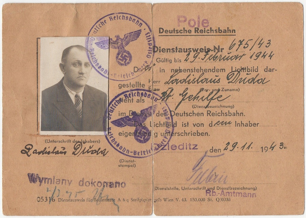 4) Czechowice Dziedzice ausweis KOLEJ 1943