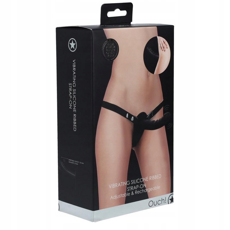 Ouch! - Vibrating - Rechrgeable - 10 Speed Silicone Ribbed Strap-On - Adjus